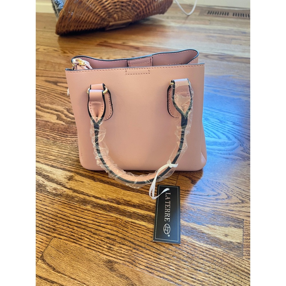 La Terre Satchel Crossbody Bag Womens Small Pink New Vegan Leather Gold Hardware